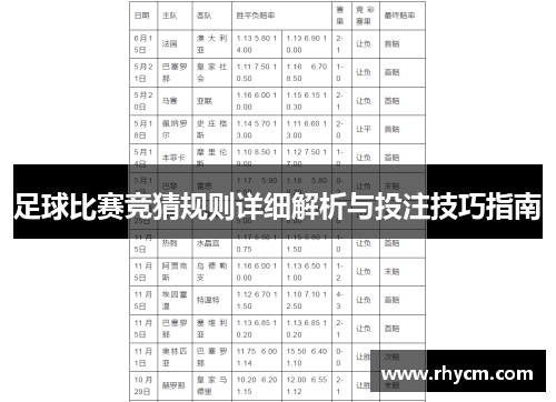 足球比赛竞猜规则详细解析与投注技巧指南